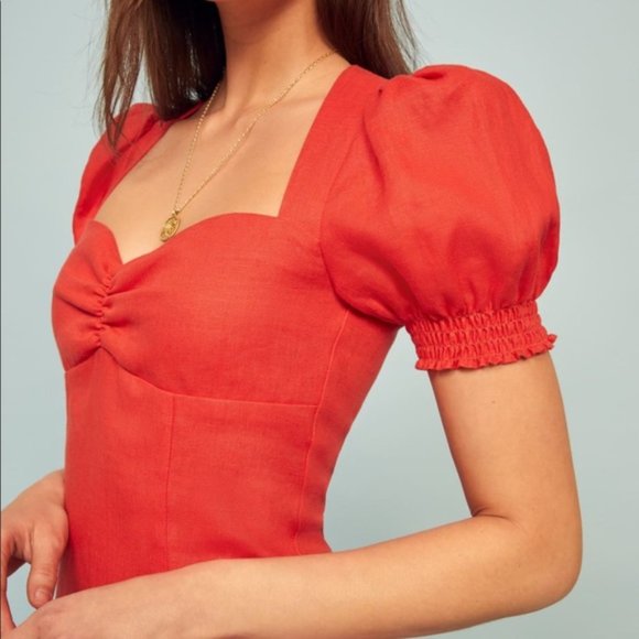 NWT Reformation Gina Red Linen Dress 8 - Picture 2 of 7